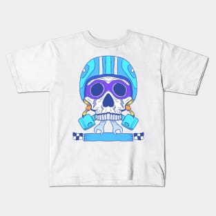 Skull rider illustration, with bright modern color. head with retro classic helm. Kids T-Shirt